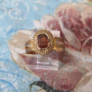 Amber Gemstone Upcycled Cufflink Art Deco Rope Design Adjustable Ring Handmade